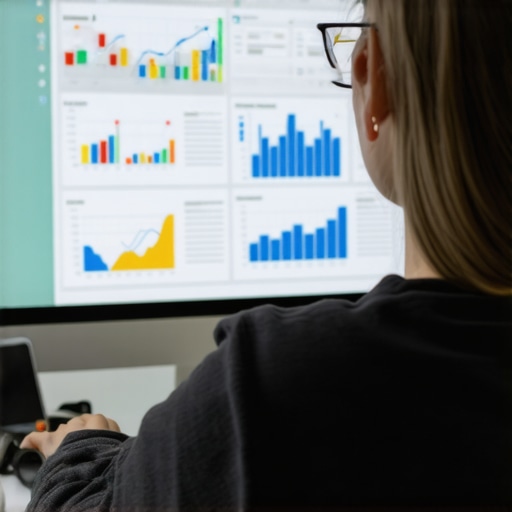 Person analyzing local SEO data with charts and graphs on a computer screen.