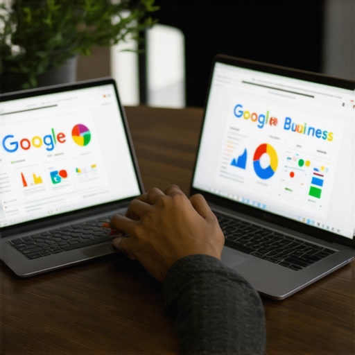 SEO specialist reviewing Google Business Profile analytics and maps.