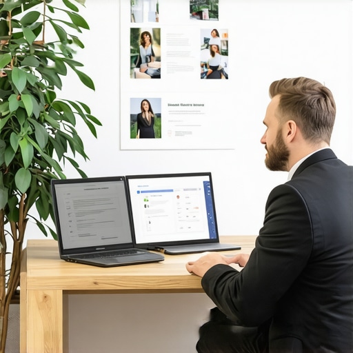 Business owner enhancing Google Business Profile with high-quality photos and customer reviews