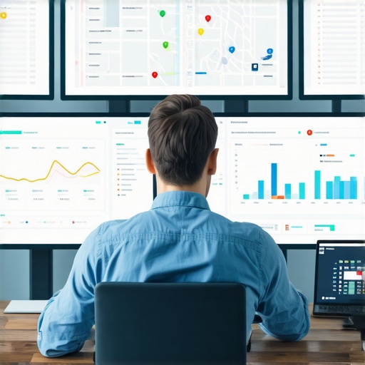 Expert reviewing local SEO analytics on multiple screens