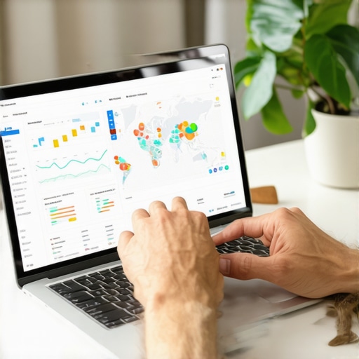 Person analyzing local SEO data on laptop with charts and maps