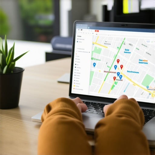 Person analyzing local SEO data on a laptop with Google Maps