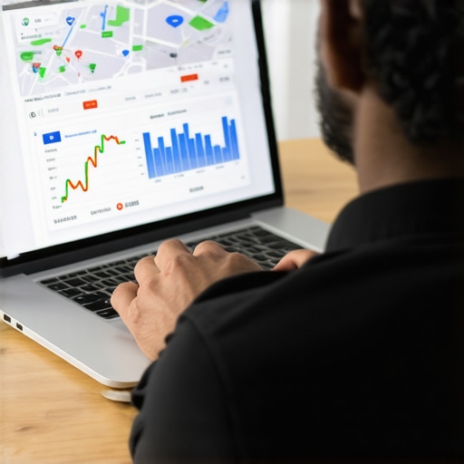 Expert Analyzing GBP Optimization Strategies A professional reviewing local SEO strategies on a laptop