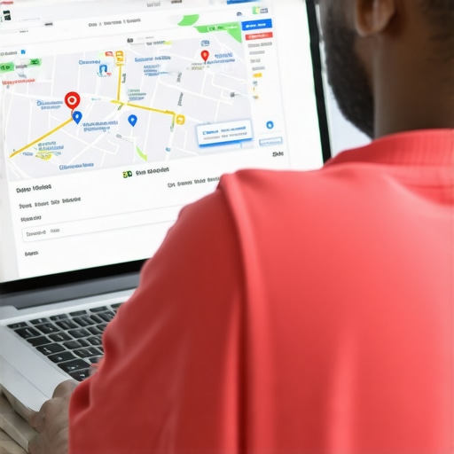 Person reviewing Google Maps ranking data on a laptop