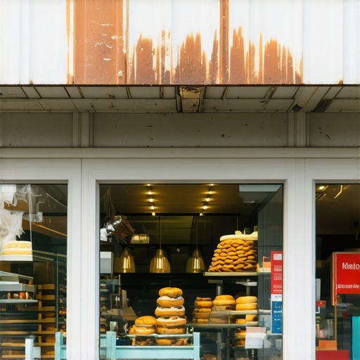 Vibrant bakery storefront with signage and window displays