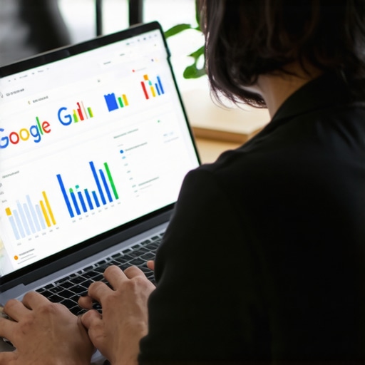 Person optimizing Google Business Profile on laptop with SEO tools.