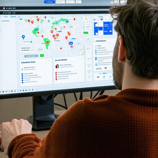 Business owner reviewing Google Maps ranking strategies on a laptop