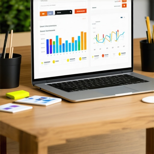 Local SEO Tools Workspace A workspace setup with a laptop showing local SEO analytics dashboards and tools for GBP maintenance.