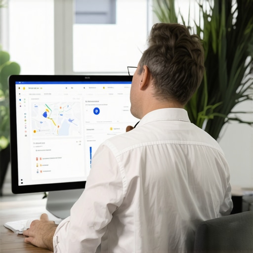 Person reviewing local SEO performance analytics on a desktop computer, symbolizing ongoing Google Maps ranking efforts.