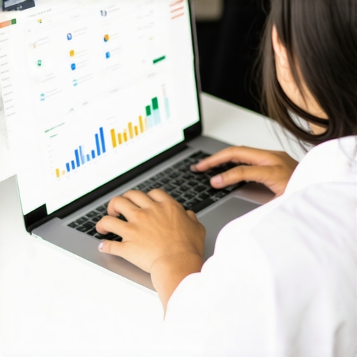 Person working on Google Business Profile optimization on laptop with visual data