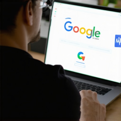 Business owner editing Google My Business profile on a laptop with SEO tools.