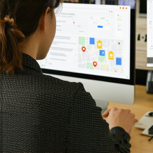 Business owner updating GBP on computer with map and analytics