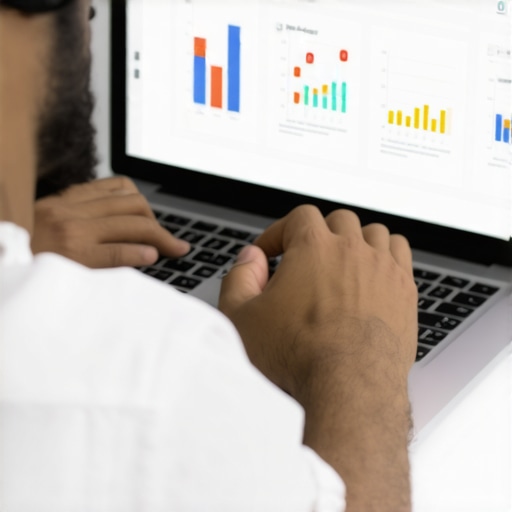 Business owner updating Google Business Profile on a laptop with SEO analytics