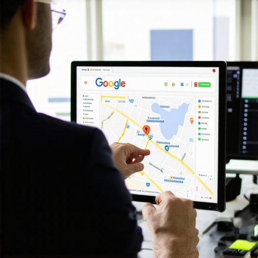 Businessman reviewing SEO data for Google Maps optimization.