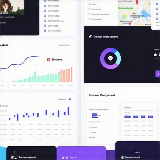 Screenshot of an SEO dashboard with maps and reputation metrics