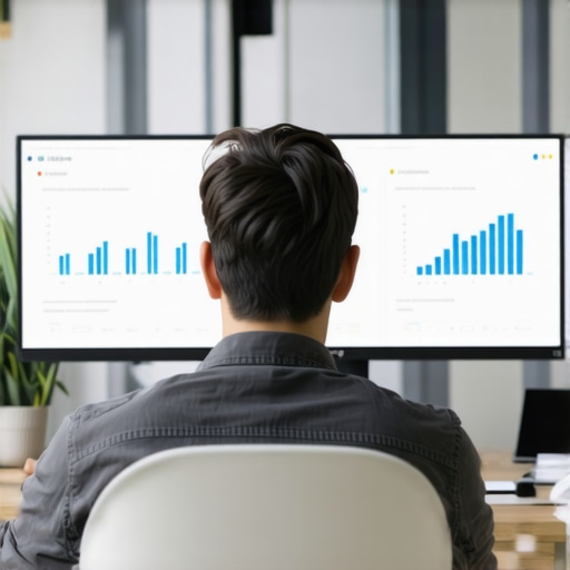 SEO Tools in Action for GBP Maintenance Person reviewing local SEO metrics and rankings on a computer screen with charts and graphs.