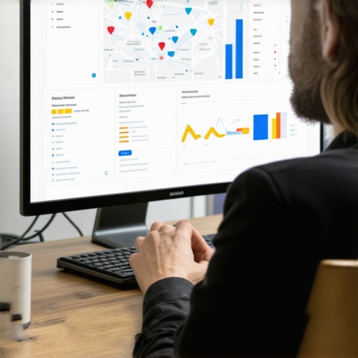 Business owner using SEO tools on computer for GBP maintenance