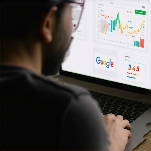 Business owner improving their Google Business Profile on laptop with SEO data.