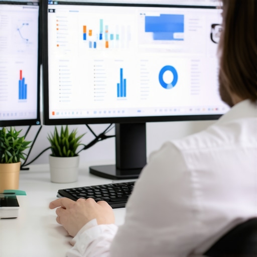 A person analyzing local SEO metrics on dual monitors with citation and review data.