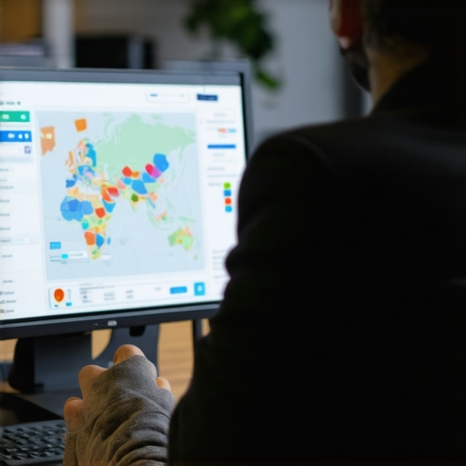 Businessman reviewing local SEO performance metrics on a digital dashboard