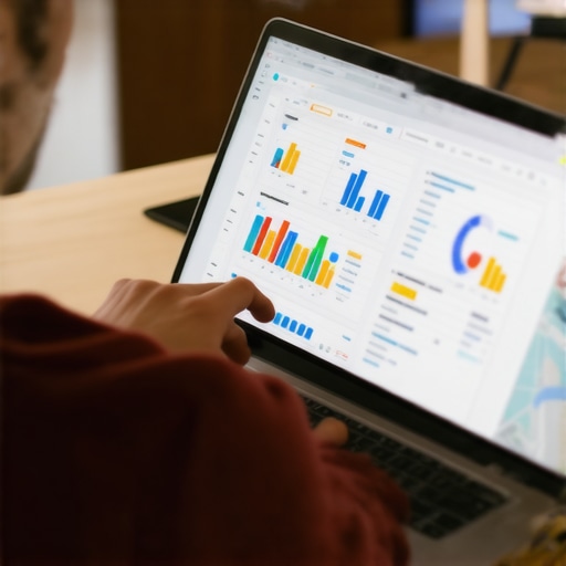 Person analyzing local SEO analytics on a laptop screen with graphs and maps.