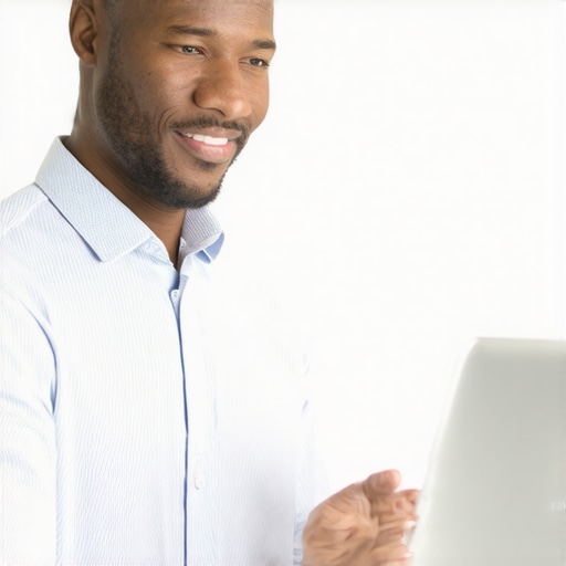 Man updating business profile on laptop with analytics charts