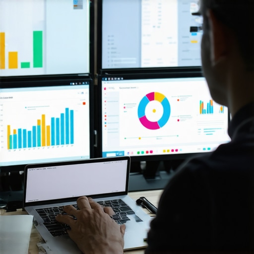 A person analyzing local SEO metrics and tools on monitors