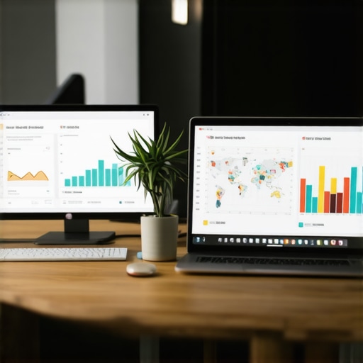 SEO Tools Workspace A workspace with SEO analytics tools open on a laptop screen